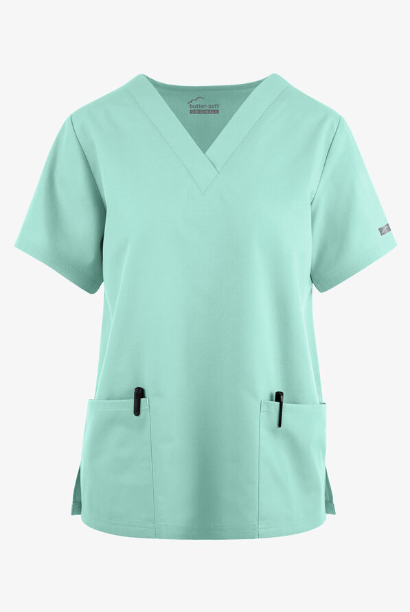 Butter-Soft Originals Women's 2-Pocket V-Neck Scrub Top - Water Mint - 1