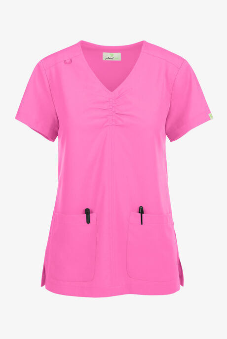 Planet koi Enik Women's 2-Pocket STRETCH Rouched V-Neck Scrub Top