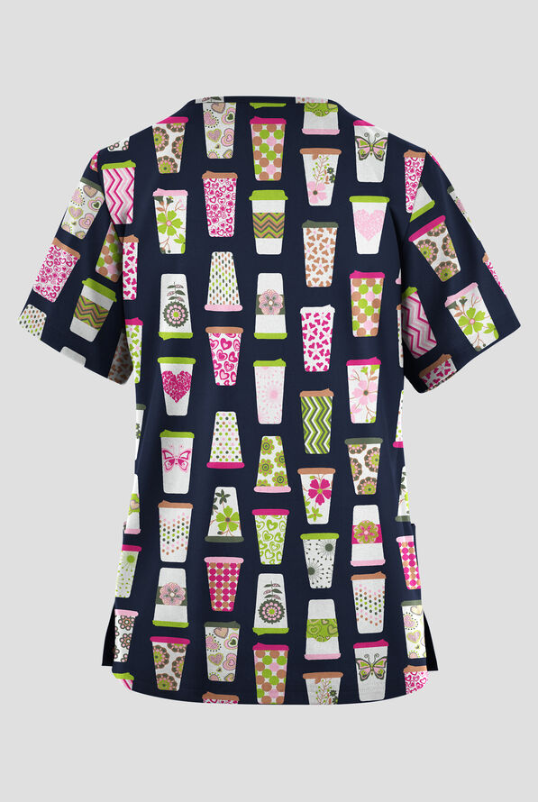 Butter-Soft Originals Good Morning Navy Women's 2-Pocket V-Neck Print Scrub Top - null - 2