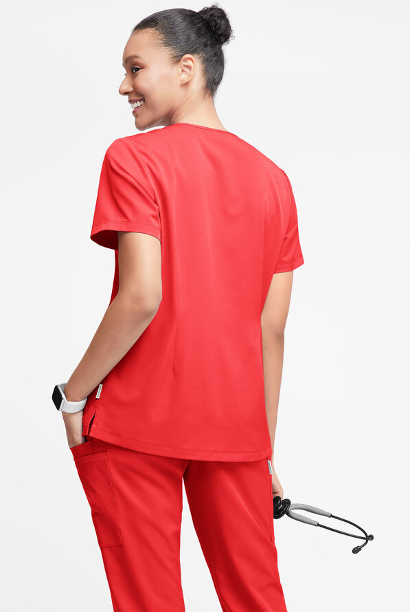 WhisperLite Dahlia Women's 4-Pocket Stretch Notched Neck Scrub Top - Diva Red - 2