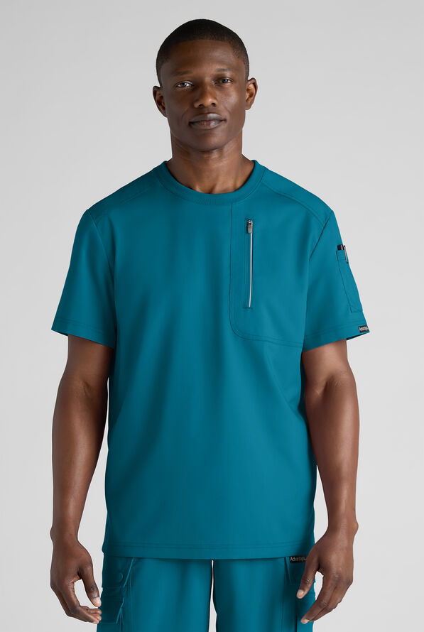Advantage STRETCH Men's 3-Pocket Crew Neck Scrub Top - Caribbean Blue - 1