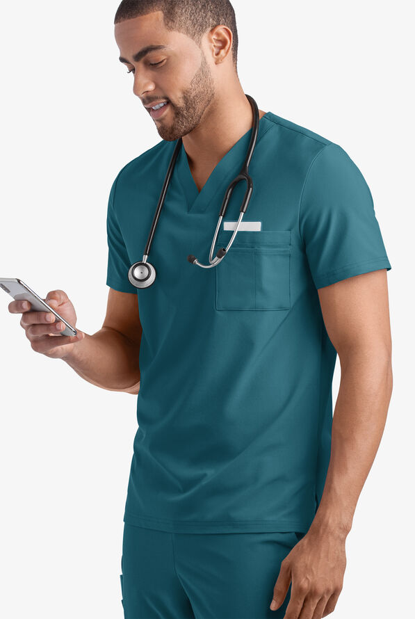 Tafford Active STRETCH Riley Unisex 3-Pocket V-Neck Scrub Top - Caribbean Blue - 2