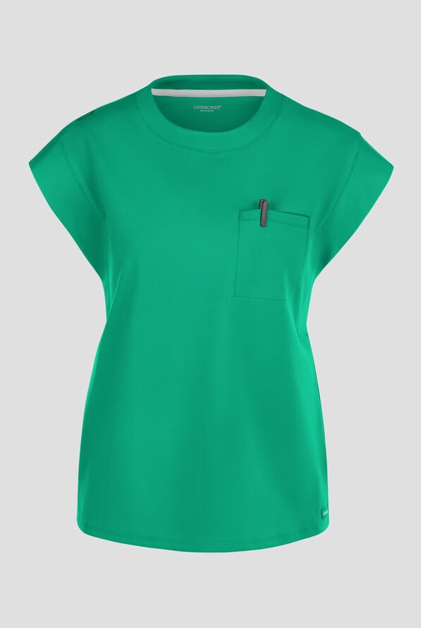 Cherokee Achieve Women's 1-Pocket STRETCH Raglan Sleeve Crew Neck Knit Scrub Top - Green Apple - 1