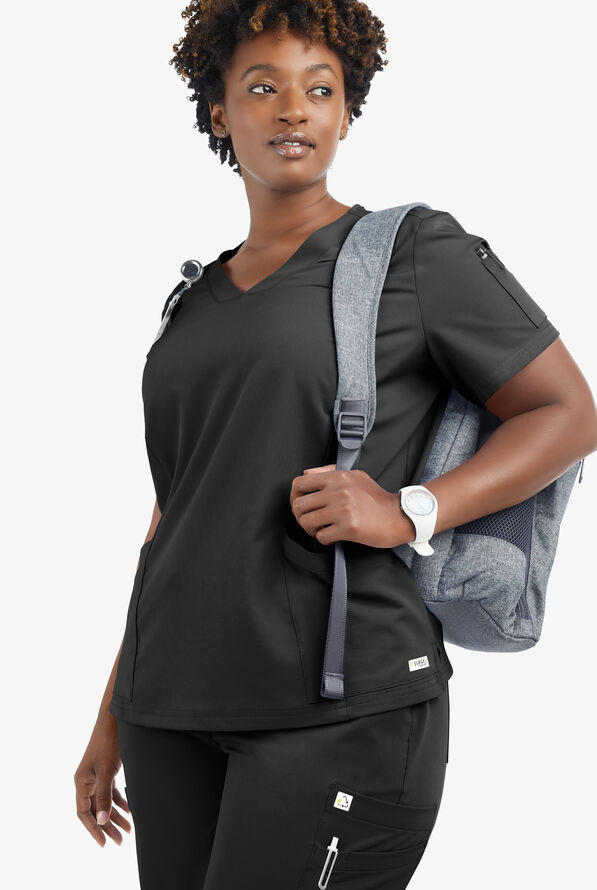 Butter-Soft Women's 6-Pocket V-Neck Scrub Top **Slightly IRREGULAR** - Black - 7