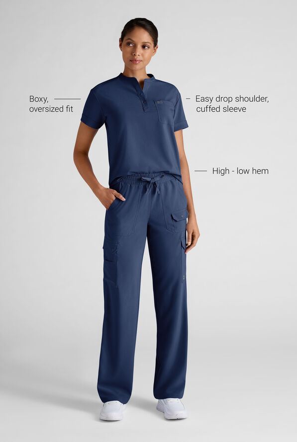 Easy STRETCH Bella Women's 1-Pocket Henley Scrub Top - Navy - 3