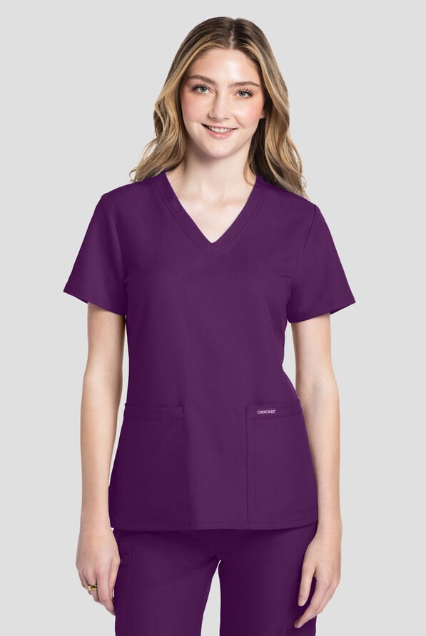 Blusa m&eacute;dica Cherokee Workwear Originals Ultra con cuello en V y 2 bolsillos para mujer - Eggplant - 2