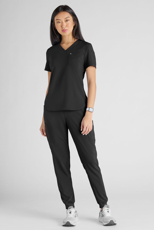 Conjunto de uniforme m&eacute;dico Easy STRETCH con 10 bolsillos para mujer - Onyx Black - 8