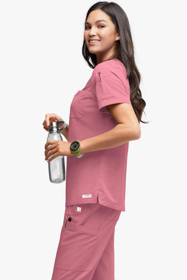 ReSurge Diamond Women's 3-Pocket V-Neck Tuck In / Wear Out Scrub Top - Tea Rose - 2