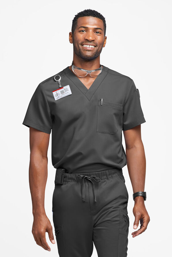 MOVEMENT by Butter-Soft Mars Men's 3-Pocket V-Neck Scrub Top - Pewter - 2