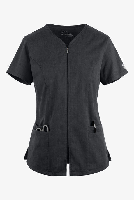 Butter-Soft STRETCH Women's 4-Pocket Smooth Face Zipper Scrub Top