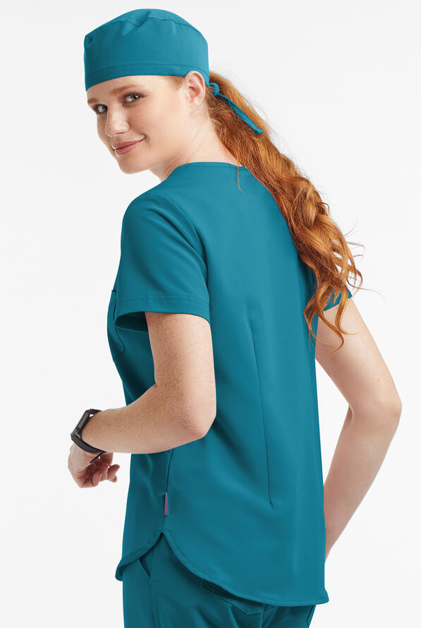 MOVEMENT by Butter-Soft Ceti Women's 1-Pocket V-Neck Tuck-In STRETCH Scrub Top - Caribbean Blue - 3