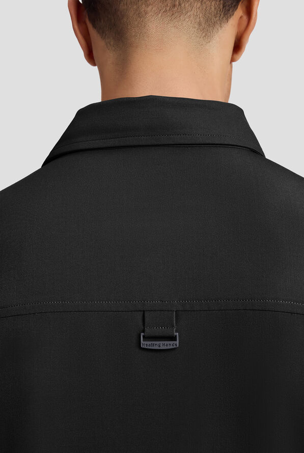 Healing Hands Quest Aidan Men's 3-Pocket STRETCH Shirt Collar Scrub Top - Black - 4