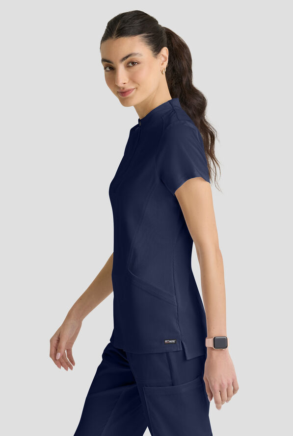 Grey's Anatomy&trade; by Barco Spandex STRETCH Kristi Women's 2-Pocket Quarter Zip Collar Neck Scrub Top - Indigo - 4