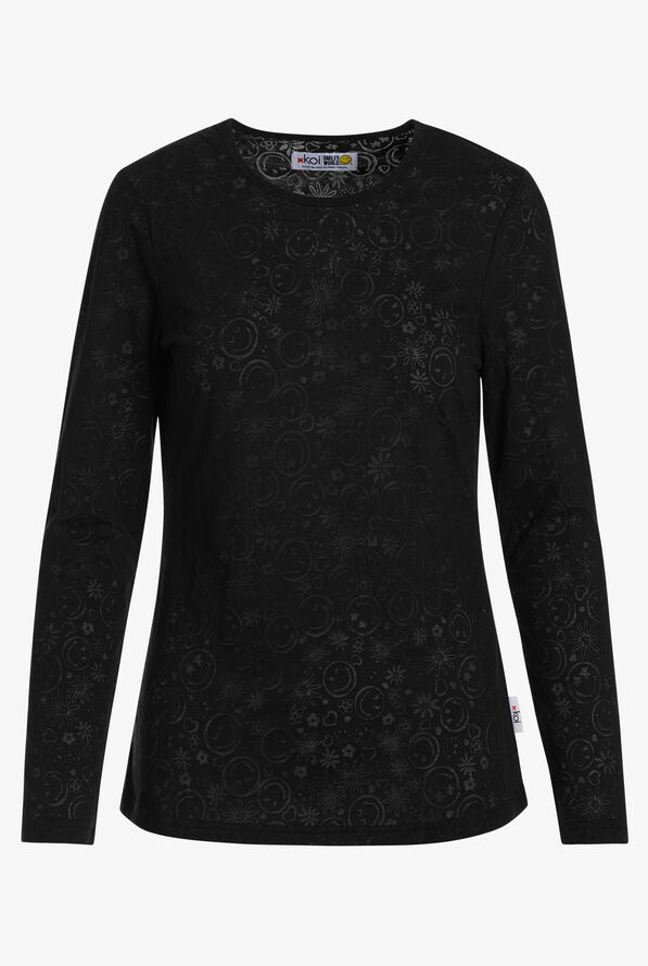 Camiseta médica koi Smiley World Burnout Black STRETCH con mangas largas para mujer - null - 1