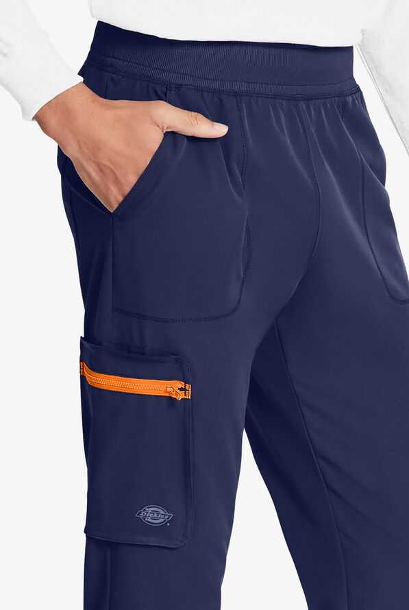 Dickies Dynamix Limited Edition Men's 4-Pocket STRETCH Tapered Cargo Scrub Pants - Navy/Neon Orange - 2