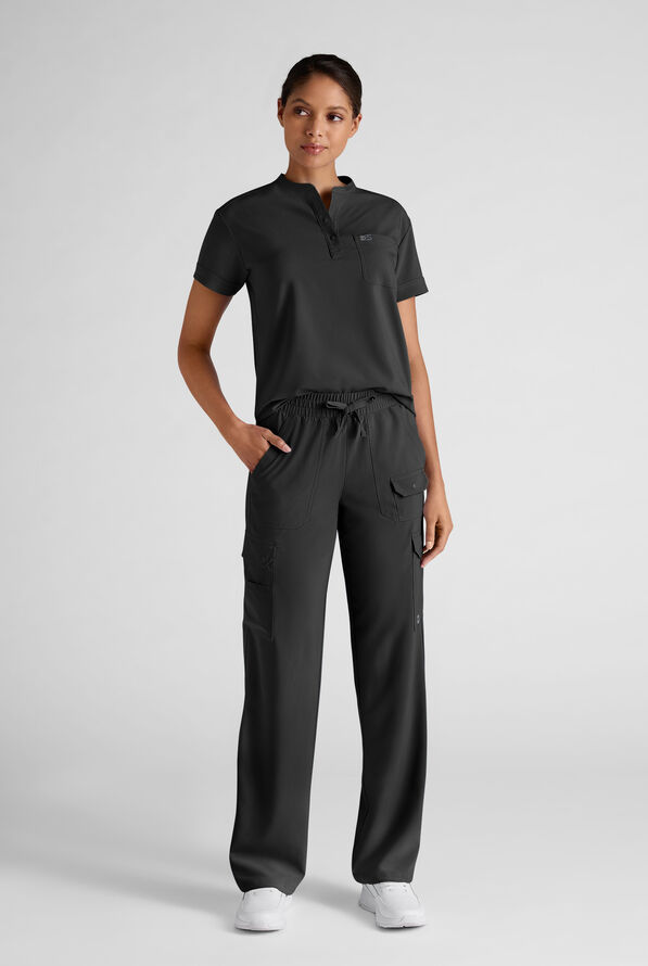 Easy STRETCH Ayo Women's 10-Pocket Cargo Scrub Pants - Petite - Onyx Black - 3