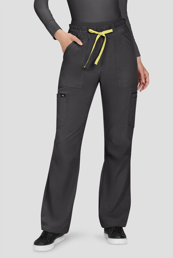 koi Solis Freda Women's 8-Pocket STRETCH Rib-Knit Double Waist Straight Leg Cargo Scrub Pant - Charcoal - 1