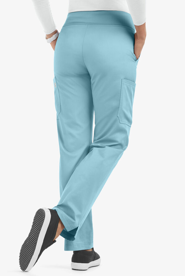 Butter-Soft STRETCH Women's 4-Pocket Knit Waistband Yoga Scrub Pants - Dew Drop - 3