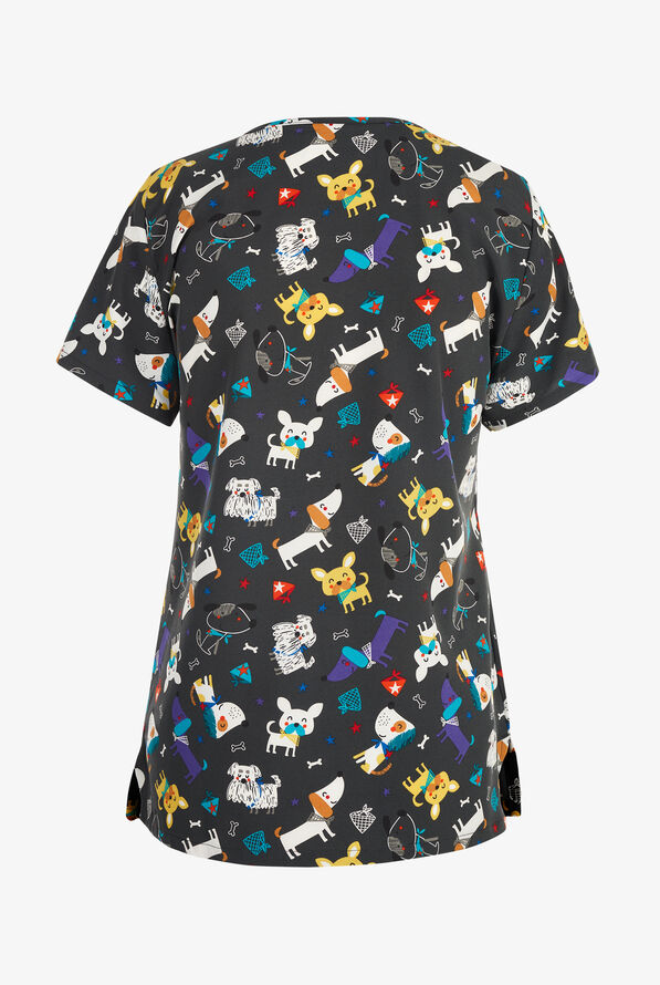 Tasha and Me Chito Pet Eden Women's 2-Pocket STRETCH V-Neck Print Scrub Top - null - 2