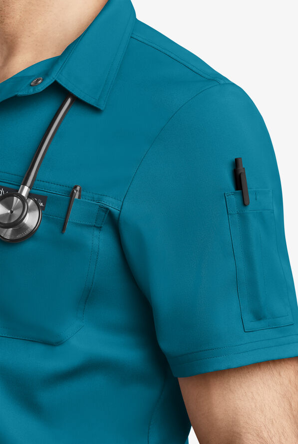 Advantage STRETCH Men's 3-Pocket Short Sleeve Polo with Back Air-Mesh Panels - Caribbean Blue - 3