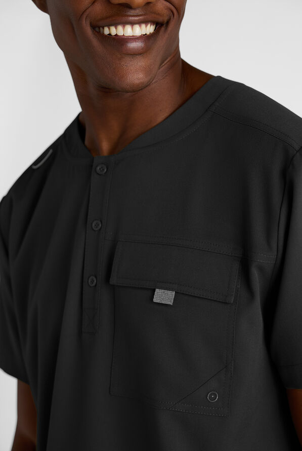 Camisa m&eacute;dica Grey's Anatomy&trade; by Barco Emerge Rhodes STRETCH estilo Henley con cuello redondo y 1 bolsillo para hombre - Black - 2