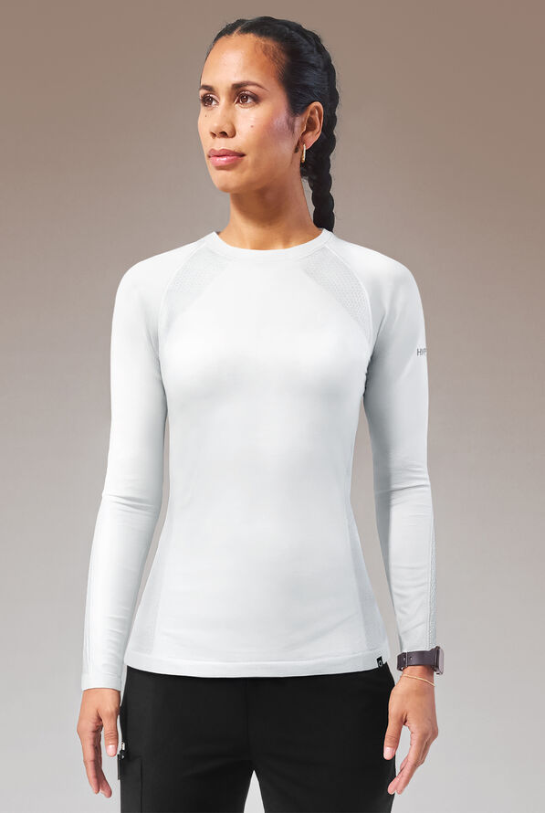 Hypothesis Inner K Contour Women's Long Sleeve Crew Neck Knit Underscrub - White - 1