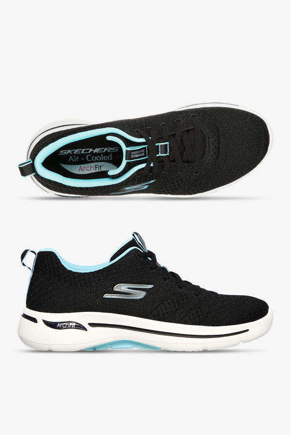 Skechers Performance Women's Go Walk Arch Fit Unify Black/Aqua Athletic Lace Up Nursing Shoes - null - 1