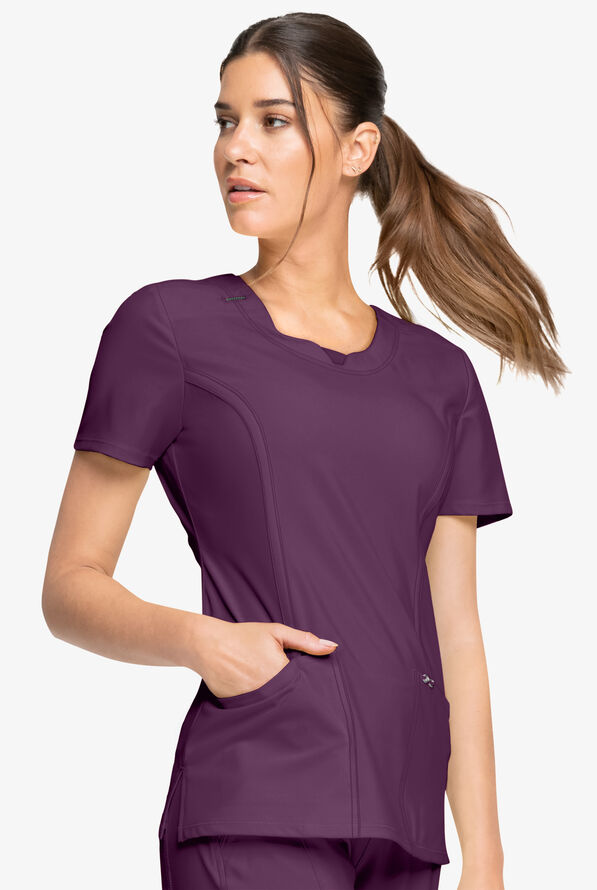 Infinity Women's 3-Pocket STRETCH Round Neck Scrub Top - Eggplant - 3