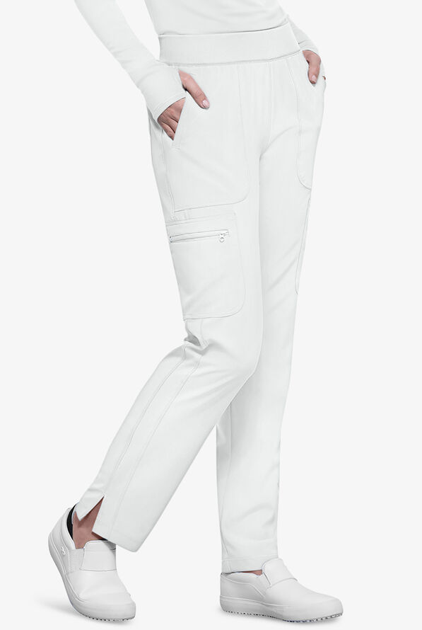 Infinity Women's 6-Pocket STRETCH Rib-Knit Waistband Cargo Scrub Pants - White - 4