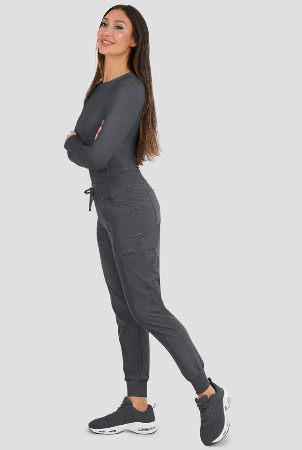 Zavate Ava Therese Cheetah Jacquard Sheba Women&rsquo;s 6-Pocket STRETCH Cargo Jogger Scrub Pant - Pewter - 4