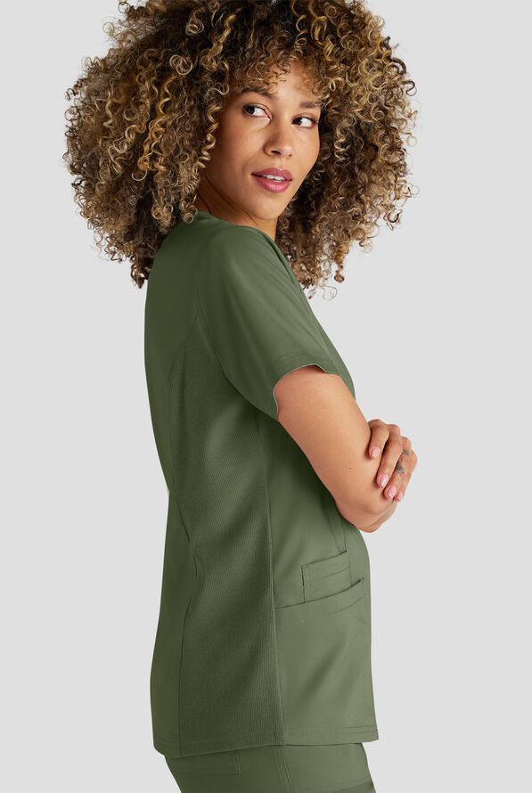 Butter-Soft STRETCH FLXTEK+ Women's 3-Pocket Crew Neck Scrub Top - Light Olive - 4