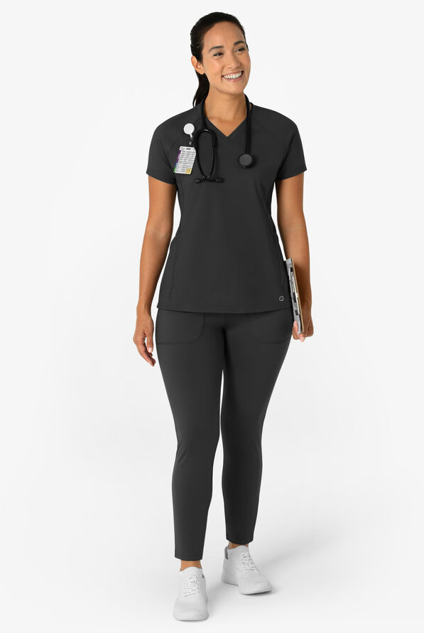 Wink Renew Knit Women's 5-Pocket STRETCH Ankle Zip Track Scrub Pants - Black - 4