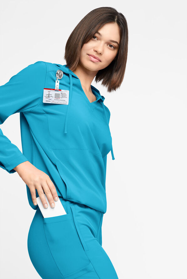 Easy STRETCH Billie Women’s 4-Pocket Pullover Scrub Hoodie - Turquoise - 6