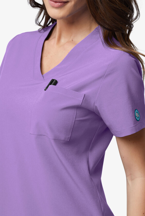 Easy Stretch EcoGrid Ariel Women's 1-Pocket Tuck In/Wear Out Scrub Top - Ultraviolet Light - 4