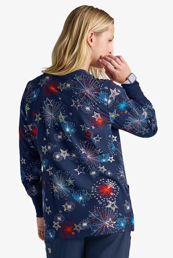 Butter-Soft STRETCH Shining Fourth Navy Women's Printed Long Sleeve Snap Front Jacket - null - 3