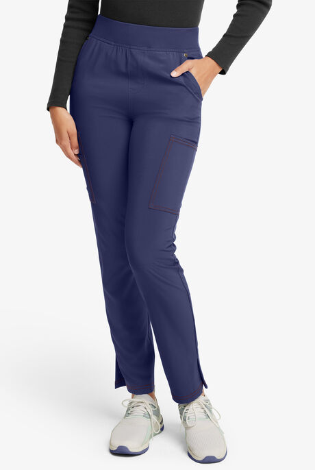 Dickies Riveting Women's 6-Pocket STRETCH Rib-Knit Waist Contrast Stitching Cargo Scrub Pants