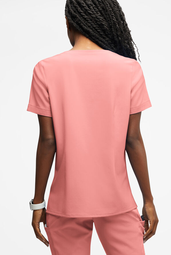 Blusa m&eacute;dica Easy STRETCH Amber con cuello con muesca y 4 bolsillos para mujer - Autumn Coral - 3