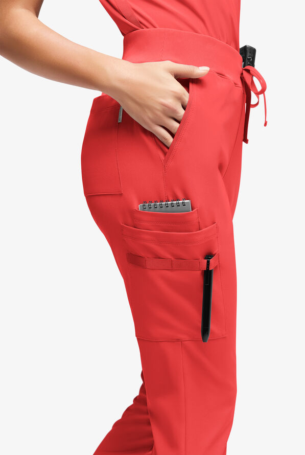 WhisperLite YARA Women's 10-Pocket Cargo Jogger Scrub Pants - Radiant Red - 2