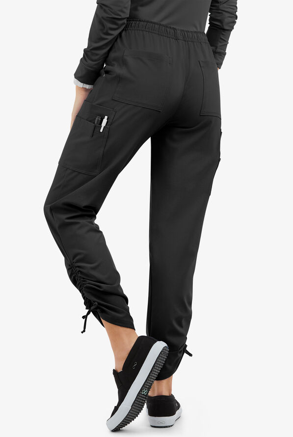 Easy STRETCH Halle Women's 11-Pocket Ruched Leg Jogger Scrub Pants - Onyx Black - 4