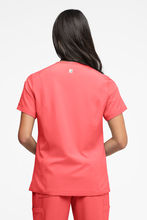Blusa médica ReSurge Ruby con cuello en V y 5 bolsillos para mujer - Coral Fizz - 4