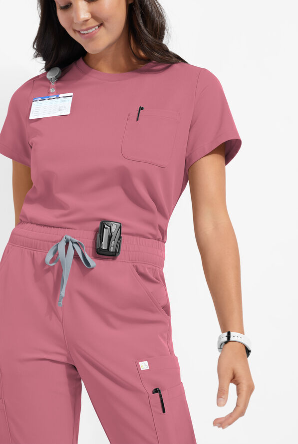 ReSurge Citrine Women's 1-Pocket Crew Neck Tuck In / Wear Out Scrub Top - Tea Rose - 1