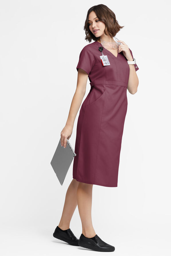 Butter-Soft Originals Women's 4- Pocket V-Neck Empire Waist Dress - Wine - 4