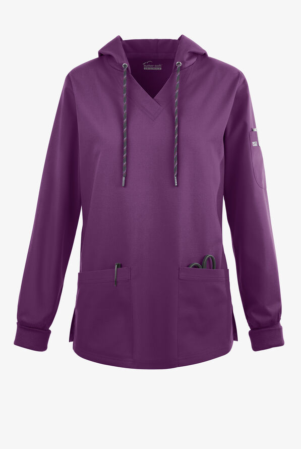 Strictly Scrubs Women's 5-Pocket Long Sleeve Pullover Hoodie - Eggplant - 1