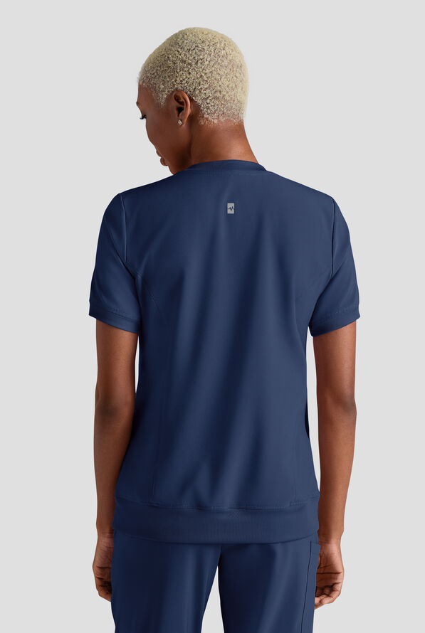 Easy STRETCH Anya Women's 2-Pocket Relaxed Crew Neck Scrub Top - Navy - 2