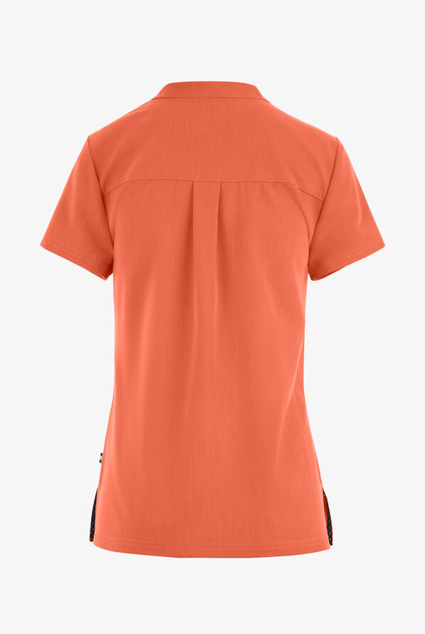 koi Next Gen Driven Women's 4-Pocket STRETCH  Round Neck Scrub Top - Heather Coral - 2