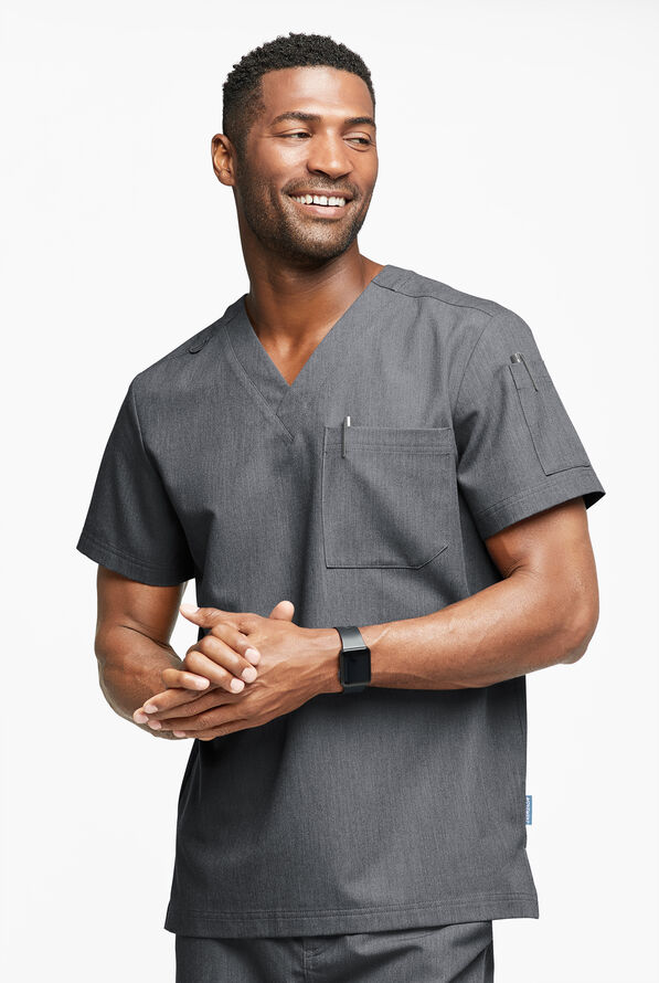 MOVEMENT by Butter-Soft Mars Men's 3-Pocket V-Neck Scrub Top - Charcoal Heather - 2