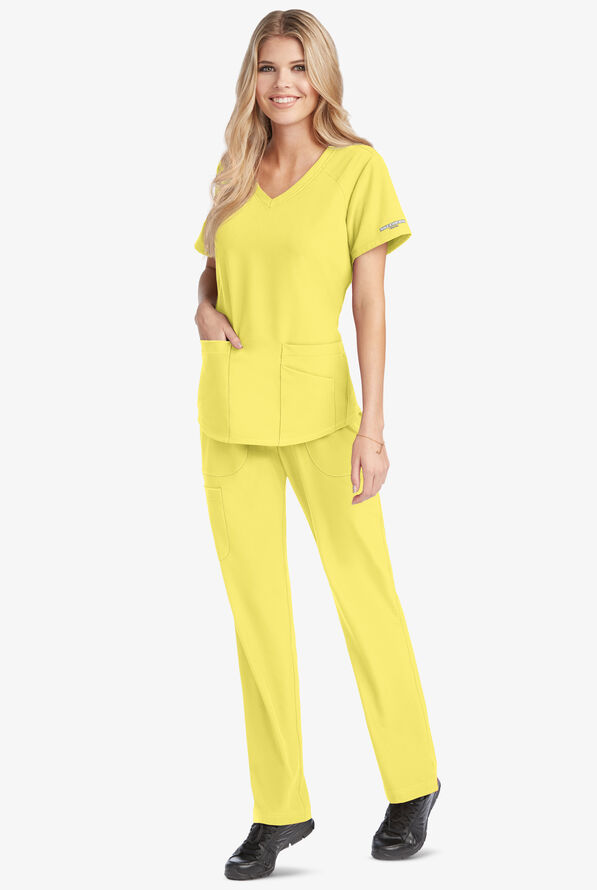 Skechers by Barco Breeze Women's 3-Pocket STRETCH V-Neck Scrub Top - Lemon Glow - 2