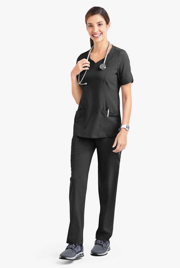 Easy STRETCH Aisha Women's 2-Pocket Sweetheart Neckline Scrub Top - Onyx Black - 2