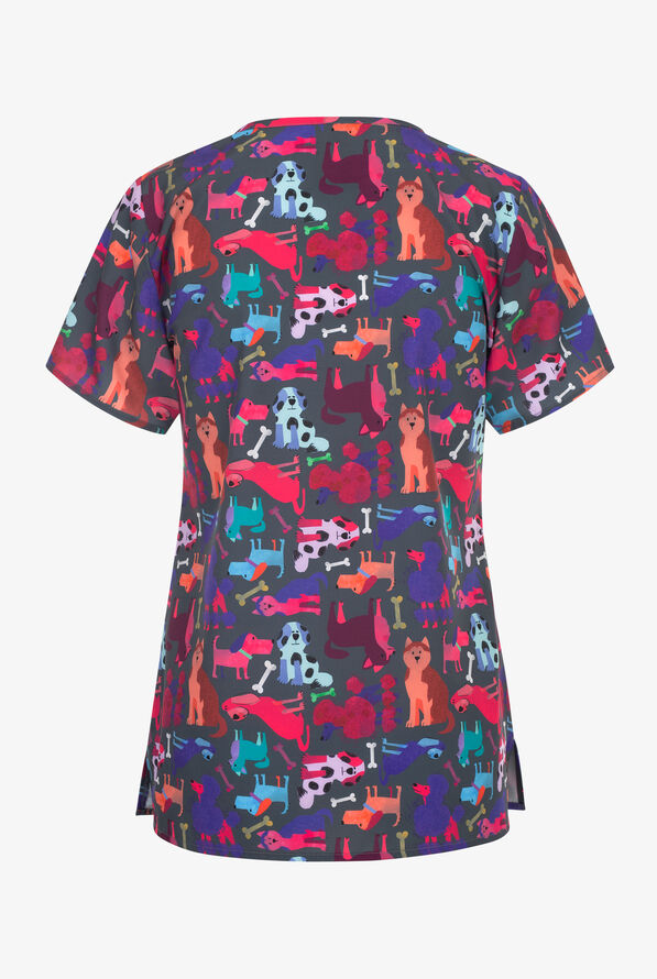 Zoe & Chloe Paw Squad Women's 2-Pocket STRETCH V-Neck Print ScrubTop - null - 2