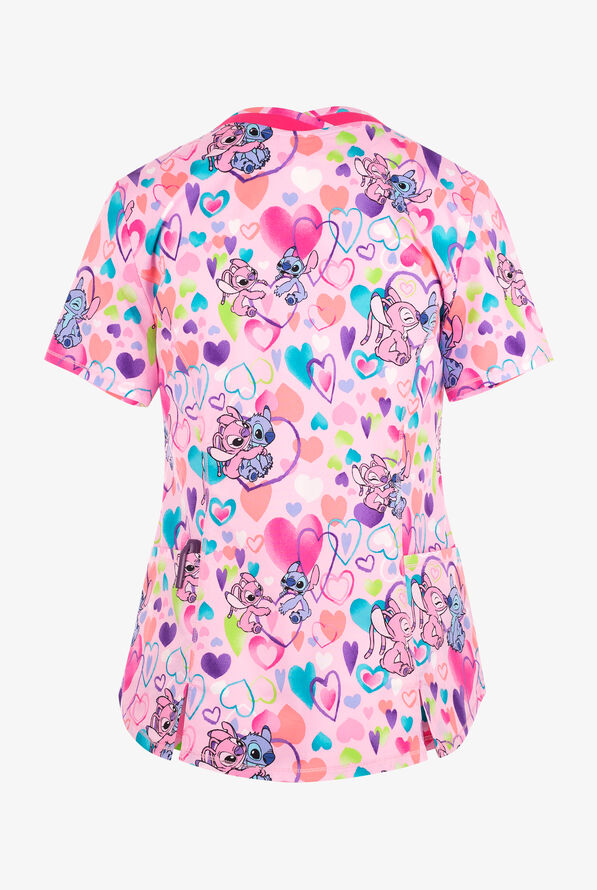 Blusa médica estampada Tooniforms Disney's Angel and Stitch Angelic Feeling STRETCH con cuello en V y 4 bolsillos para mujer - null - 2